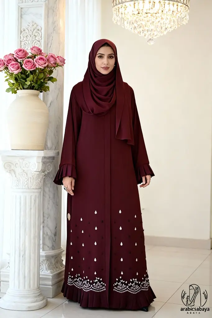Elegant Maroon Embroidered Abaya Model Series_1.webp