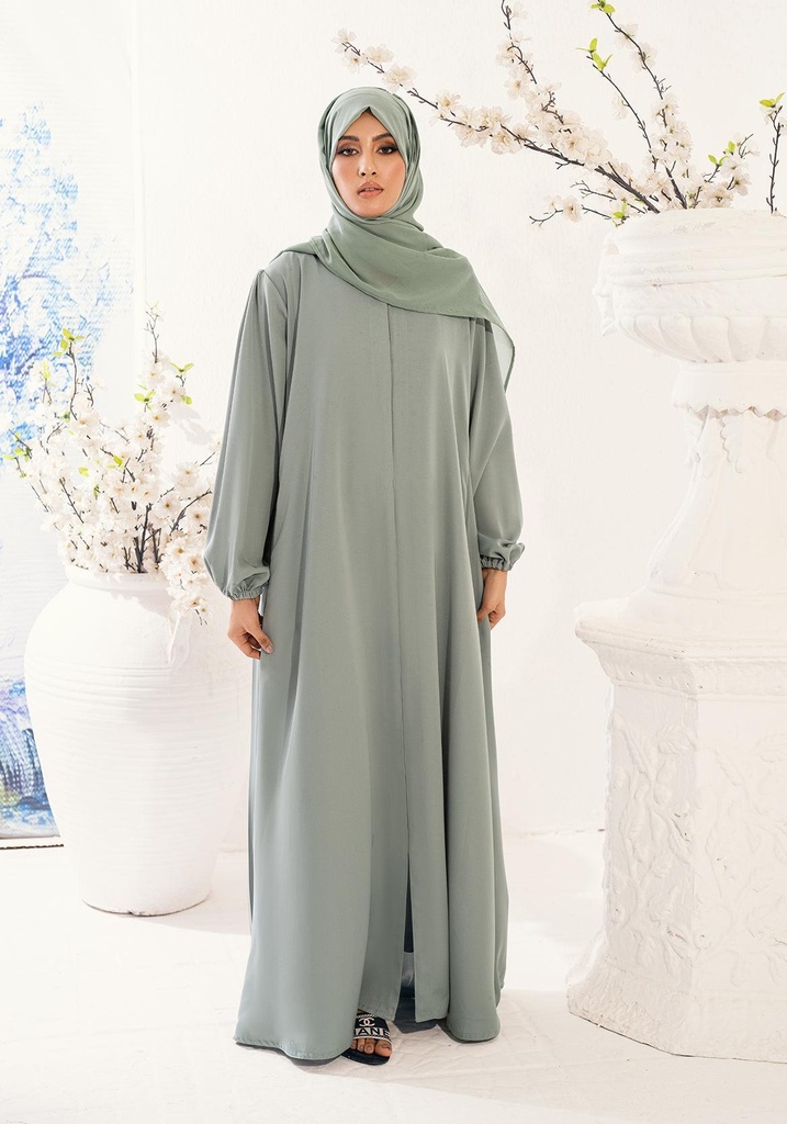 RAIHAN FRONT OPEN ABAYA- LIGHT GREEN (S)